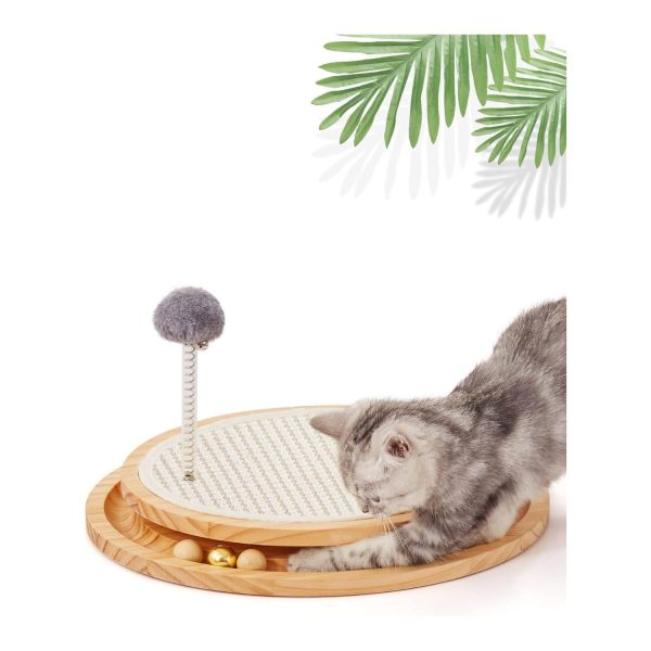 Cat Scratcher, Cat Natural Sisal Scratching Pad, Kitten Interactive Toy with Ball Track Spring Ball for Chasing Hunting Mental Physical Exercise Puzzle