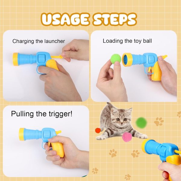 Cat Toy Balls with Launchers Set (1+50), 50 Cat Pom Pom Balls & 1 Cat Toy Ball Launchers (Durable Reinforced Edition), Cat Enrichment Toys, Interactive Cat Toy Balls, Soft & Safe Cat Toys - Image 4