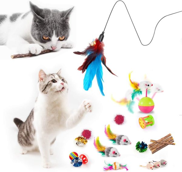 MIBOTE 28Pcs Cat Toys Kitten Toys Assorted, Cat Tunnel Catnip Fish Feather Teaser Wand Fish Fluffy Mouse Mice Balls and Bells Toys for Indoor Cat Puppy Kitty Interactive Cat Toy Set - Image 6