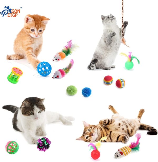 Cat Toys for Indoor Cats, 23 PCS Kitten Toys Set, Collapsible Pet Tunnel Cube Tent Toys, Interactive Cat Feather Teaser Wand Cat Bell Balls Fuzzy Ball Springs Mouse Toys for Cat Kitty - Image 2