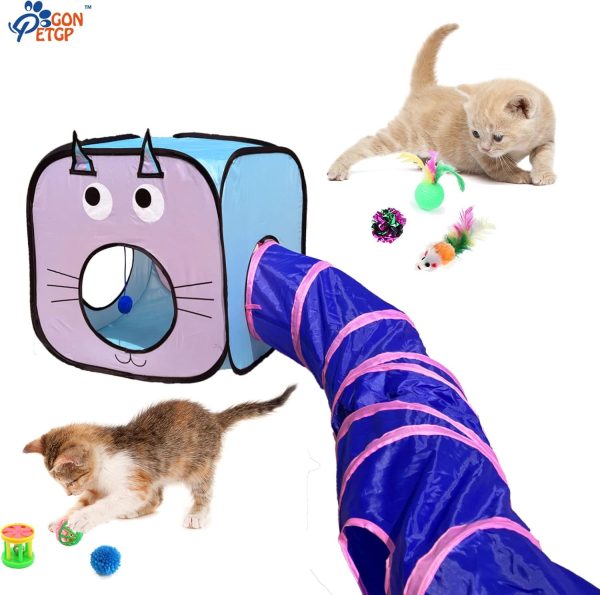 Cat Toys for Indoor Cats, 23 PCS Kitten Toys Set, Collapsible Pet Tunnel Cube Tent Toys, Interactive Cat Feather Teaser Wand Cat Bell Balls Fuzzy Ball Springs Mouse Toys for Cat Kitty - Image 4