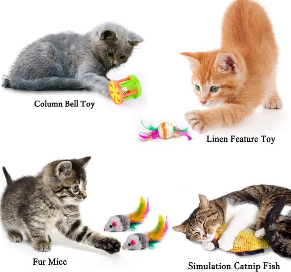 MIBOTE 28Pcs Cat Toys Kitten Toys Assorted, Cat Tunnel Catnip Fish Feather Teaser Wand Fish Fluffy Mouse Mice Balls and Bells Toys for Indoor Cat Puppy Kitty Interactive Cat Toy Set - Image 4